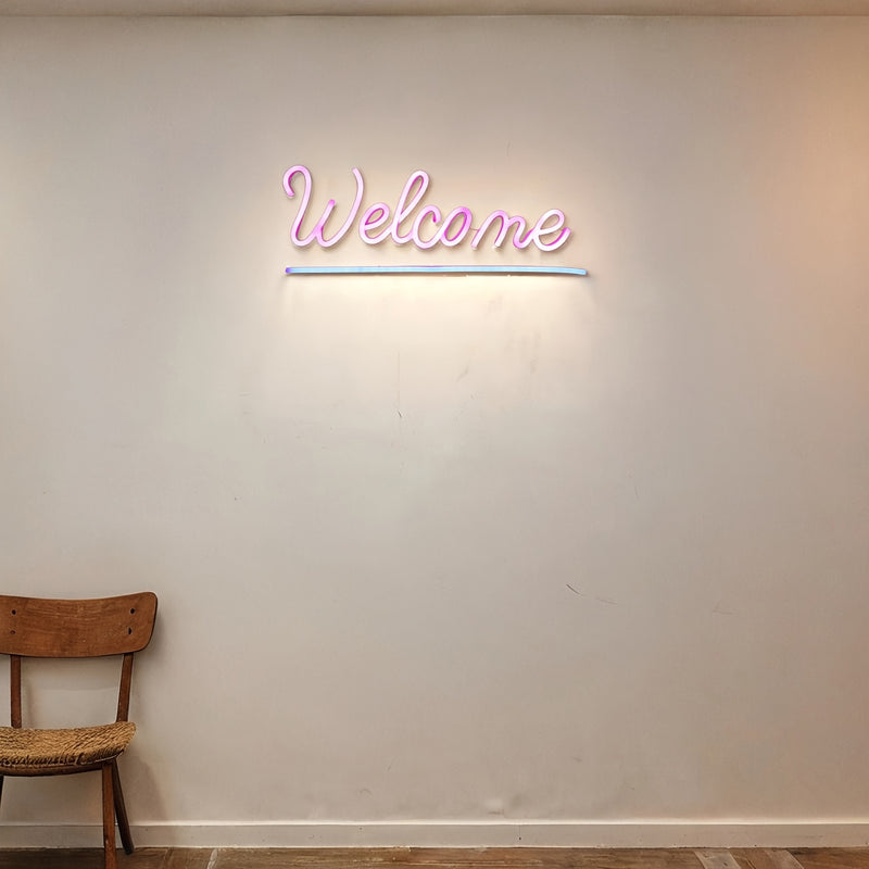 Señal de Bienvenida de Neón LED con Alimentación USB CTTNLS - Decoración de Pared Rosa Vibrante para Hogar, Negocio, Fiesta, Bar o Restaurante con Pegatinas Nano Doble Cara y Enchufe 5VUSB, Ambiente de Restaurante | Señal de Neón Moderna | Luz con Alimen