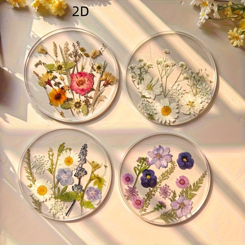 Juego de 4 Posavasos Acrílicos Planos 2D, Coloridos y Estampados para Exteriores, Decoración de Mesa para Bodas, Cumpleaños o Día de la Madre, Arte con Flores Silvestres, Diseño 2D Plano, Ideal para Navidad