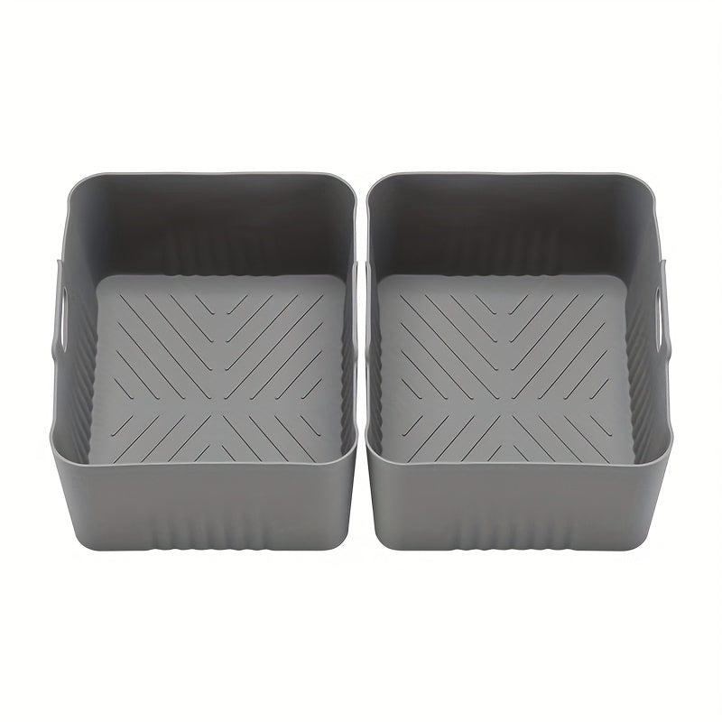 2 Piezas de Bandejas Reutilizables para Freidora de Aire con Asas - Antiadherentes y Resistentes al Calor, Aptos para Lavavajillas, Ideales para Navidad, Halloween, Pascua y Acción de Gracias, Utensilios de Cocina Multifuncionales, Diseño Estriado, Mango