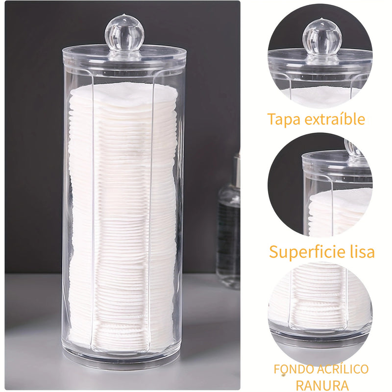 Tarro de almacenamiento plástico transparente con tapa, ideal para maquillaje, cosméticos, organización del baño y dormitorio, diseño para encimera, tapa de fácil acceso, contenedor transparente para artículos de higiene y organizadores de maquillaje