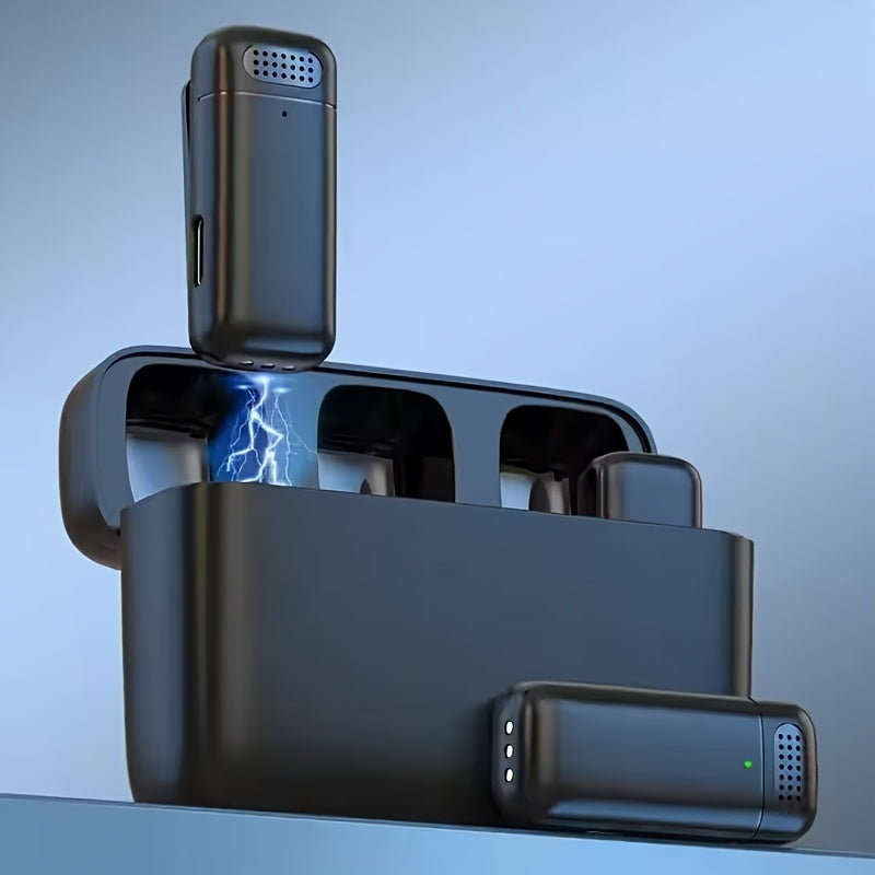 Microfono sin varillas Inteligente con Cancelación de Ruido 2.4Ghz Beebop, Diseño Antiviento y Pantalla Digital, Incluye Estuche de Carga (2 Unidades), Ideal para Vlogging, Reuniones, Aprendizaje y Grabación de Videos Cortos
