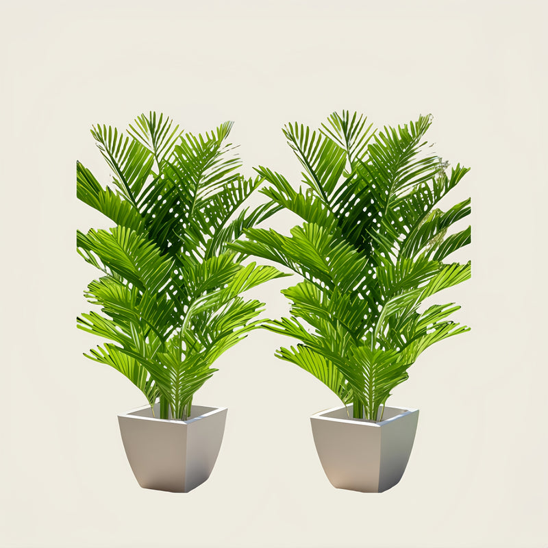 2 Piezas de Palmeras Artificiales Grandes Duraderas 89.99 cm - Plantas Falsas Tropicales con 48 Hojas Grandes, Adecuadas para el Hogar - Sin Mantenimiento Requerido - Perfectas para Todo Tipo de Ambientes, Interior y Exterior - Ideales para Escenas de Am
