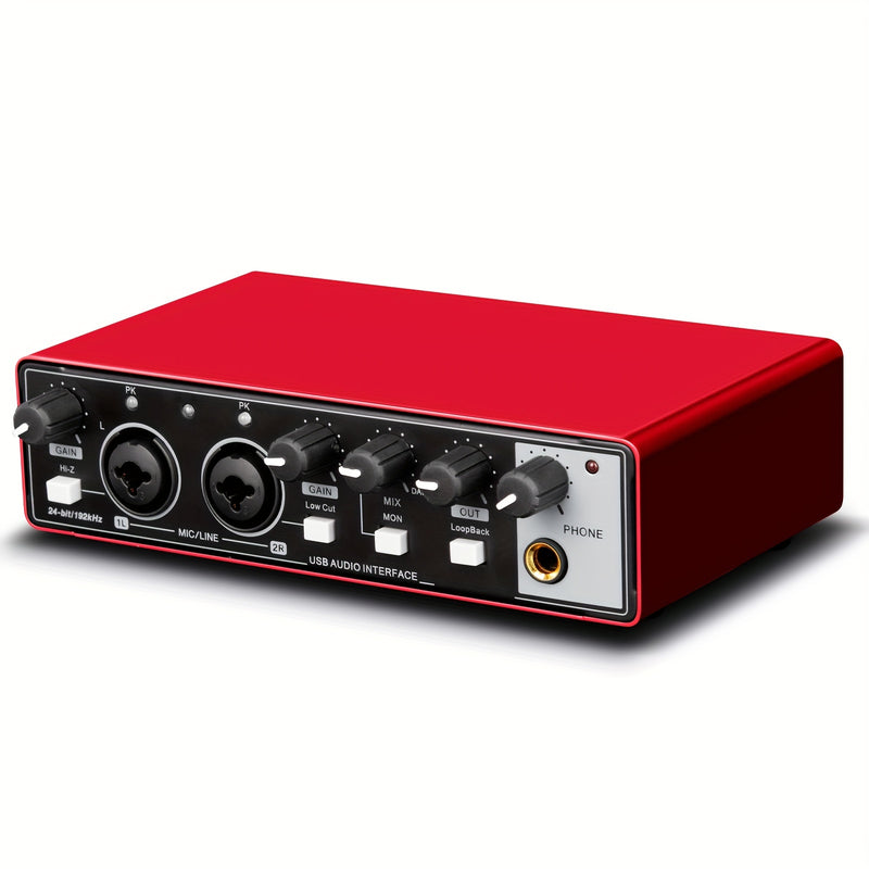 Interfaz de Audio USB DEPUSHENG de Ultra-Baja Latencia - 24Bit/96kHz, XLR con Alimentación Fantasma, Plug & Play para Grabación, Streaming y Podcasting - Rojo