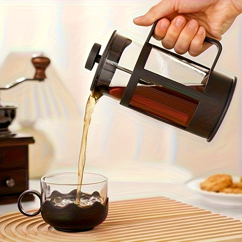 1pc Cafetera de Prensa Francesa 350ml - Vidrio Borosilicato Resistente al Calor y a Explosiones, Filtro de Acero Inoxidable, Multifuncional para Café, Té, Leche - Diseño Moderno Duradero para Uso en Casa y Oficina, Prensa de Café Portátil, Preparación de