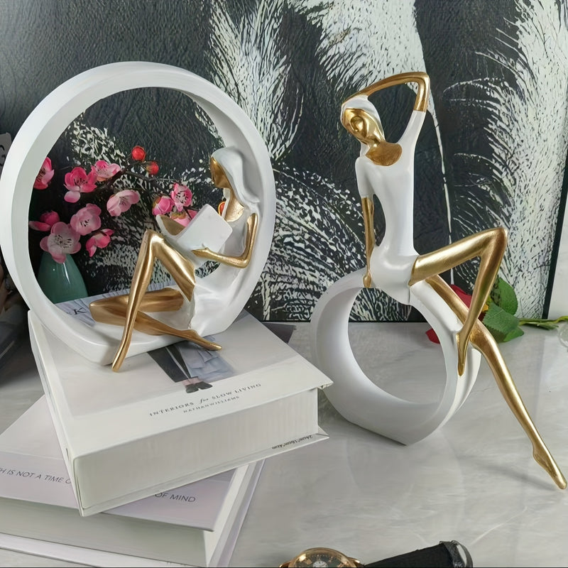 2 Piezas de Estatuilla de Resina Artística de Chica de Yoga - Escultura Creativa Nórdica, Figura de Bailarina Elegante - Perfecta para Decoración del Hogar y Regalo Ideal - Adorno de Mesa Artístico para Sala, TV o Gabinete