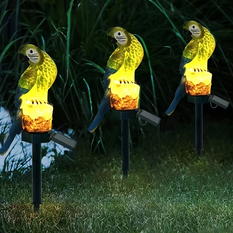 Estatuilla de Loro Solar en Resina con Luz LED para Exteriores - Adorno de Jardín y Paisaje con Estaca para Suelo