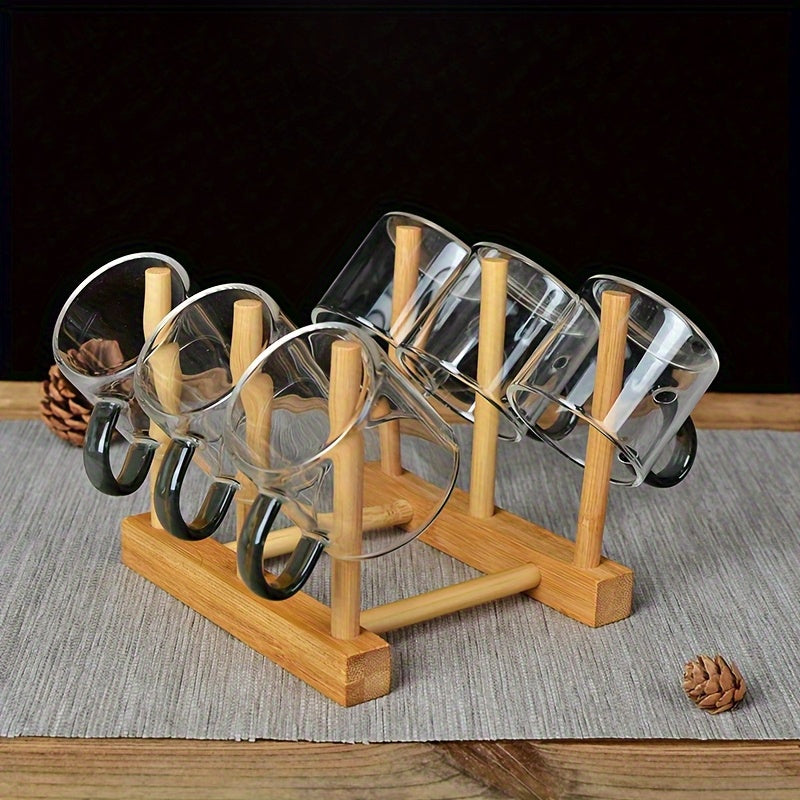 Organizador de tazas de bambú elegante - Estante de almacenamiento resistente al polvo para juegos de té y vajilla de vidrio