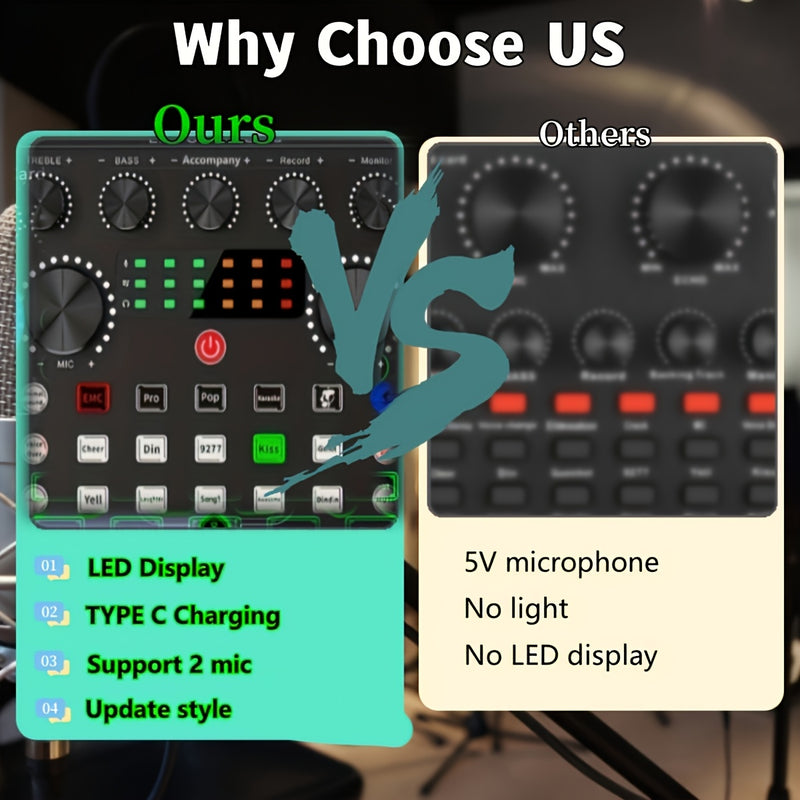 2 interfaces de audio V8s con micrófonos condensadores BM800 - Equipo portátil para podcast con batería, grabación y transmisión en vivo, incluye múltiples accesorios, equipo de grabación profesional, construcción duradera