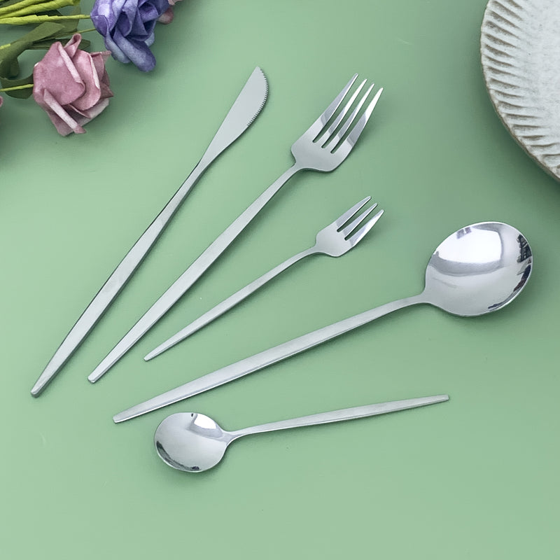 Juego de cubiertos de acero inoxidable, 30 piezas - Tenedores, cucharas y cucharitas para postres, ideal para hogar y restaurante