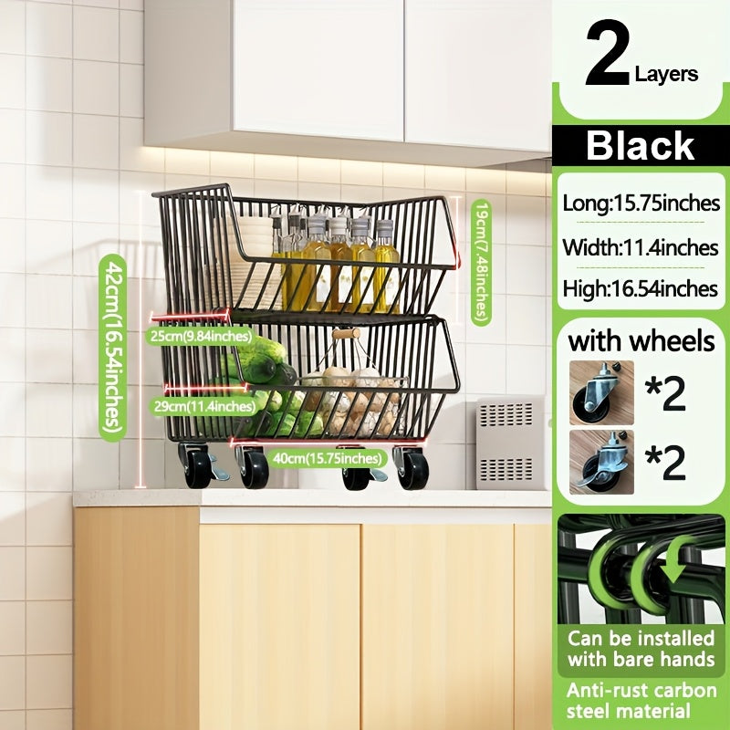Carrito de Almacenamiento de Cocina Multinivel GDBY - 5/4/3/2 Capas, Cestas de Alambre Metálico Apilables para Frutas y Verduras, Organizador Móvil con Ruedas para Despensa, Baño, Cuarto de Lavado