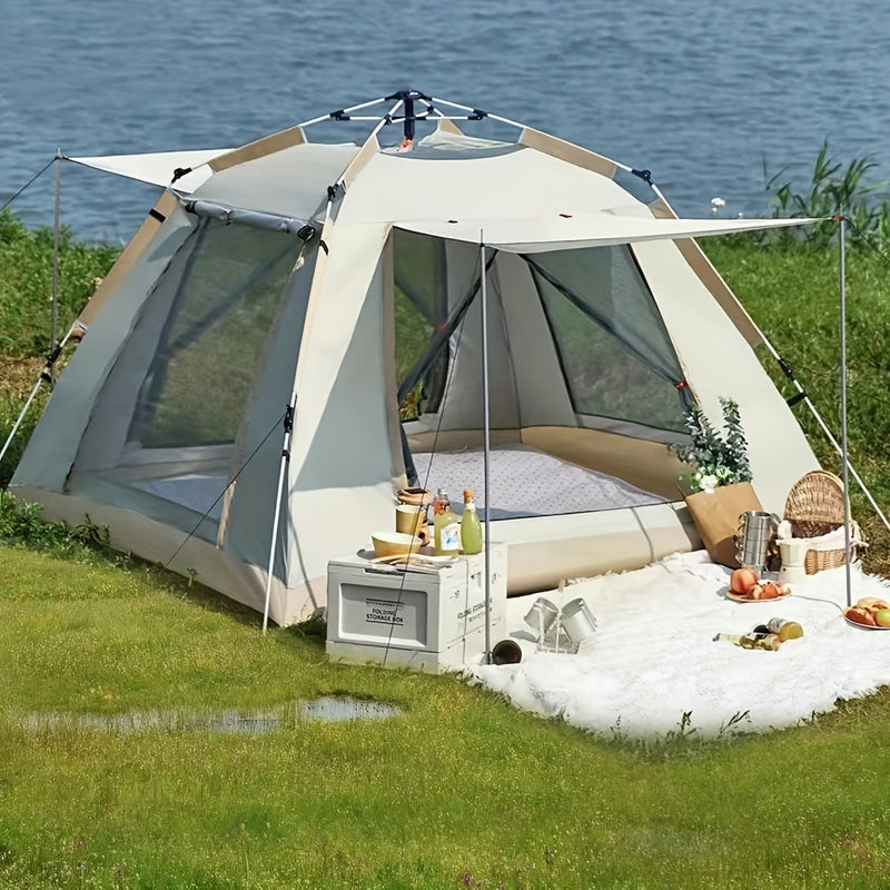 Tienda de Campaña para 8 Personas con Toldo - Montaje Rápido, Mosquitera, A Prueba de Viento, Todo-Tiempo, Beige, Protección UV, Sombra de Múltiples Bandas, Tela Oxford Duradera, Perfecta para Aventuras al Aire Libre, Accesorios para Campistas