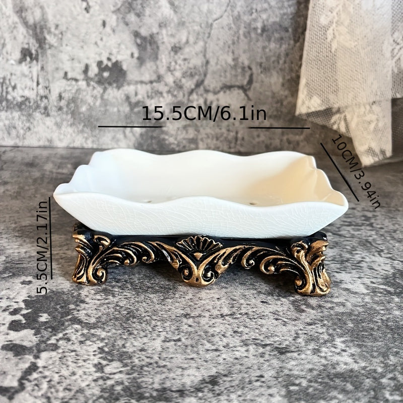 1pc Jabonera Elegante de Cerámica con Función de Drenaje - Ovalada, Antideslizante, Accesorio Decorativo para Baño, Adecuada para Hogar, Hotel y Restaurante, Dispensador de Jabón para Baño, Adecuada para Fregadero de Cocina