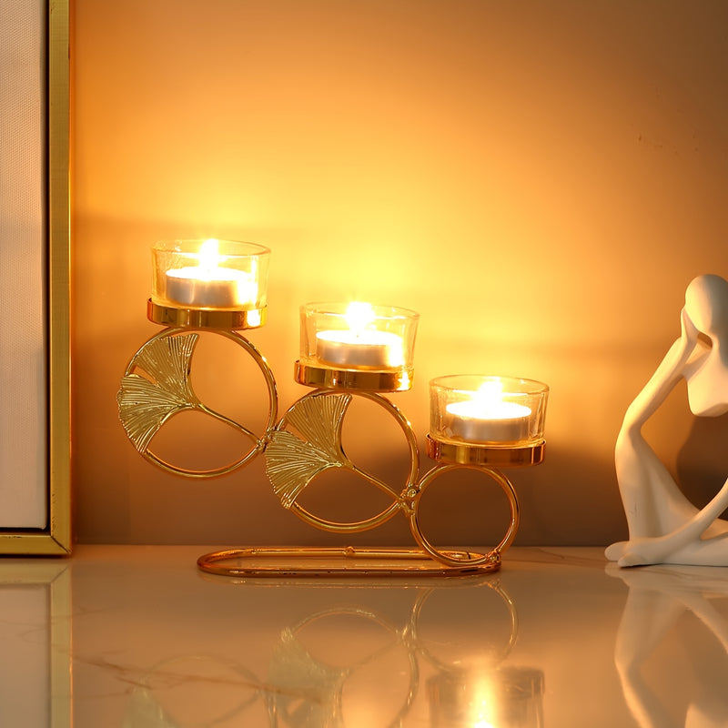 1 Portavelas, Diseño De Hoja De Ginkgo De Hierro, Candelabro De Múltiples Cabezas, Para Centro De Mesa, Accesorios Para Fotos De Cena A La Luz De Las Velas, Decoración De Ambiente De Citas De Aniversario De Boda, Decoración De Ambiente De Mesa, Sala De E