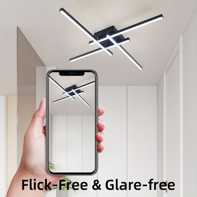 24 pulgadas/60 cm Lámpara de techo moderna, Iluminación de techo LED, Lámpara de techo empotrada negra para dormitorio, estudio, cocina, sala de estar
