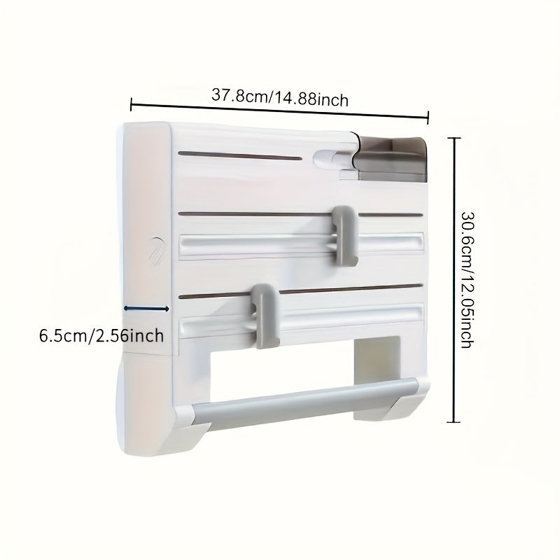 Organizador de cocina de pared 6 en 1 - Dispensador de papel de aluminio multifuncional con soporte de papel, almacenamiento de encimera que ahorra espacio para toallas de papel, servilletas y más, instalación fácil, diseño duradero