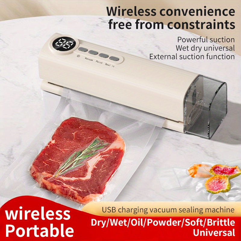 Máquina de sellado hermético con vacío USB portátil - Dispositivo de almacenamiento de alimentos automático con pantalla digital, succión fuerte de 62Kpa, con funciones de inflado y extracción, con tanque de almacenamiento de agua, fuerza magnética que p