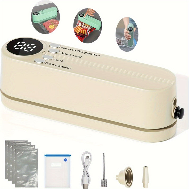 Sellador de vacío recargable por USB, batería de 1200 mAh, sellador de vacío multifuncional para el hogar y el exterior, inflable, diseño que ahorra espacio, adecuado para la frescura de los alimentos, snacks, carne, frutas, verduras - Voltaje de funcion