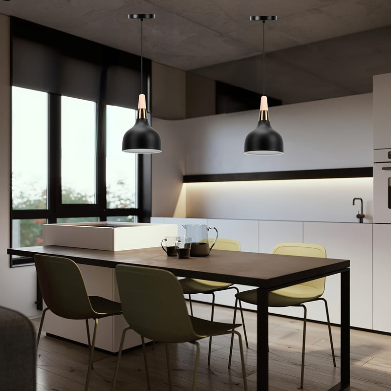 Luces Colgantes de Estilo Granja para Isla de Cocina, Lámpara Suspendida en Madera Maciza, Iluminación Colgante Negra Mate Moderna para Comedor y Bar de Café en la Isla de Cocina ()