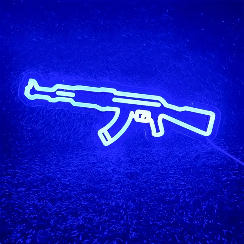 1pc Luminoso de Neón AK47, Decoración de Pared de Juegos Multipropósito con Control de Interruptor, Sin Batería Requerida, Montaje en Pared Incluido, Ideal para Salas de Esports, Bares, Áreas de Juegos al Aire Libre y Decoración de Fiestas