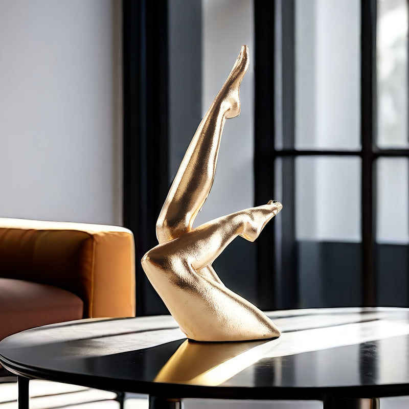 Escultura de Pierna Femenina de Arte Moderno Hecha a Mano - Diseño en Resina Dorada Lisa, Adorno Único para el Hogar para San Valentín, Acción de Gracias y Regalos del Día de la Madre