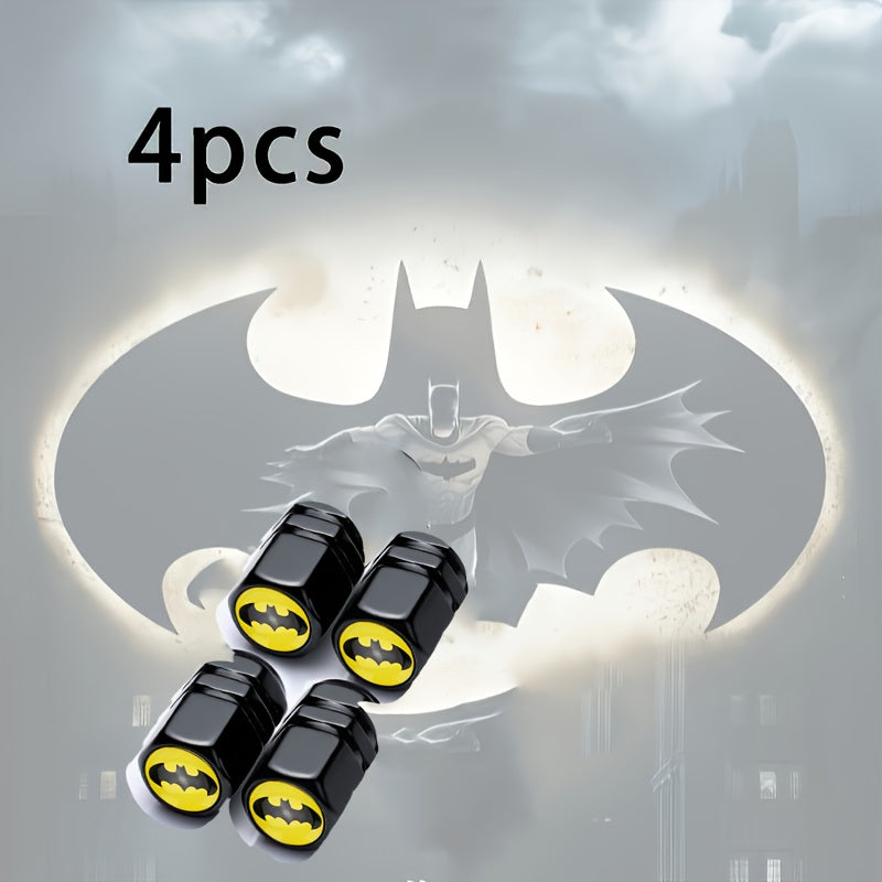 4 piezas de tapas de válvulas con diseño oficial de DC Batman de Warner Bros Entertainment, adecuadas para coches, bicicletas, camiones, ruedas de motocicleta, cubiertas de polvo del aire, accesorios univer para coches, tapas de válvulas.