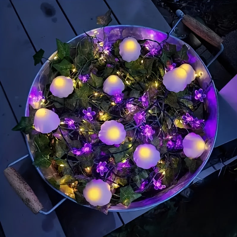 Un conjunto de luz solar en forma de hongo para el suelo con 8 funciones, cadena de luces LED para exteriores, luz ambiental navideña, decoración de patio jardín pasillo, luz de paisaje exterior para césped, 10L / 30L