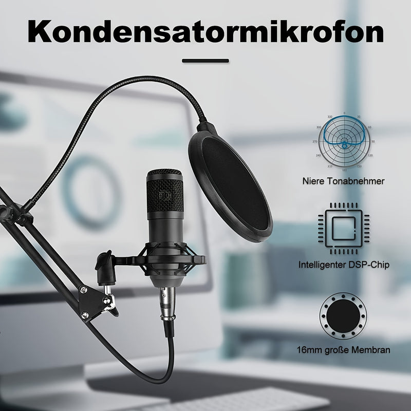Kit de estudio de podcast profesional con interfaz de audio, mezclador de DJ y micrófono, compatible con PC, portátil y teléfonos inteligentes para grabación de alta calidad - Ideal para podcasting, producción musical y transmisión en vivo - Sistema de m