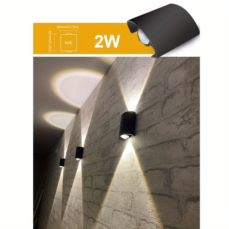 Lámpara de pared LED PIBAOGU 2W, luz moderna hacia arriba y abajo, carcasa de ABS, aplique para interior/exterior, ideal para dormitorio, baño, porche, pasillo, sala de estar, escaleras - cableado directo, 85V-265V