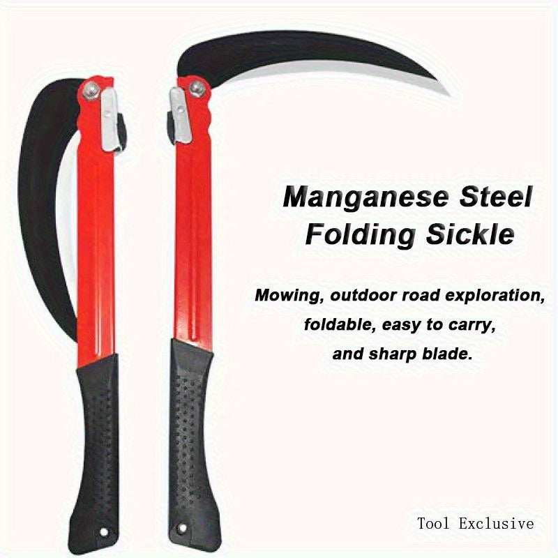 2 Piezas de Machete Plegable Resistente con Mango Largo - Acero al Manganeso Rojo y para Corte Manual en Jardín, Césped y Granja - Herramienta Versátil para Cortar Trigo y Cosecha de Hierba | Mecanismo Robusto | Hoja Metálica Duradera, Ideal para Exterio