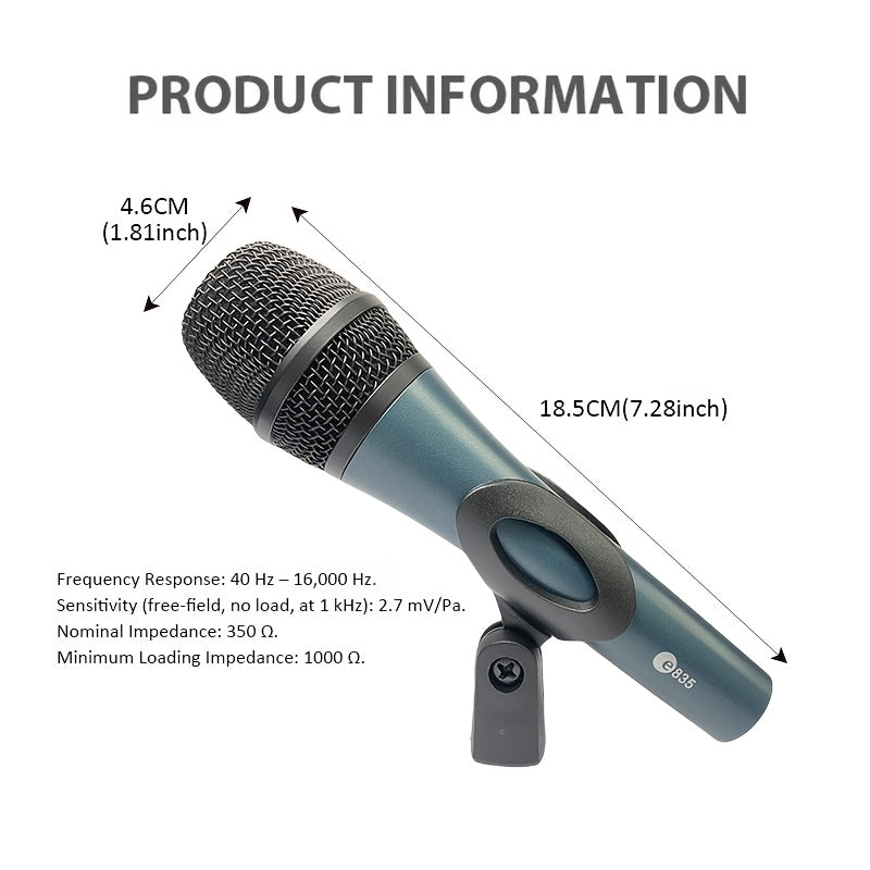 Micrófono dinámico profesional LEXINOVA E835 - Supercardioide, alimentado por USB con conector de 6.35 mm, sonido claro para grabación de voz en vivo, karaoke y presentaciones, diseño duradero para uso manual, micrófono para cantar