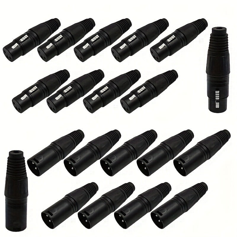 5 pares de conectores de cable de micrófono XLR DMX 3 pines - Masculino a femenino, enchufe en forma de serpiente para conexión de audio, construcción duradera de hierro, no cargado, acabado de soldadura, ideal para actuaciones en vivo y grabación, conec
