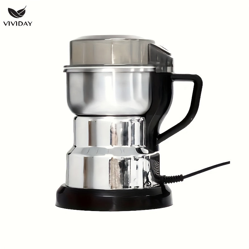 Molinillo de Café Eléctrico de Acero Inoxidable VIVIDAY con Mango - Máquina de Moler Multifuncional para Especias, Granos y Condimentos, Protección contra Sobrecalentamiento, Operación de Un Toque, Enchufe Estadounidense, Molinillo de Alta Potencia de 12