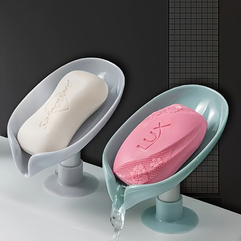 1/2 Piezas Bandeja de Jabón en Forma de Hoja con Ventilación, Accesorio para Baño sin Taladro con Ventosas Antideslizante y Sin Agua, Ayuda a Mantener tu Baño Ordenado