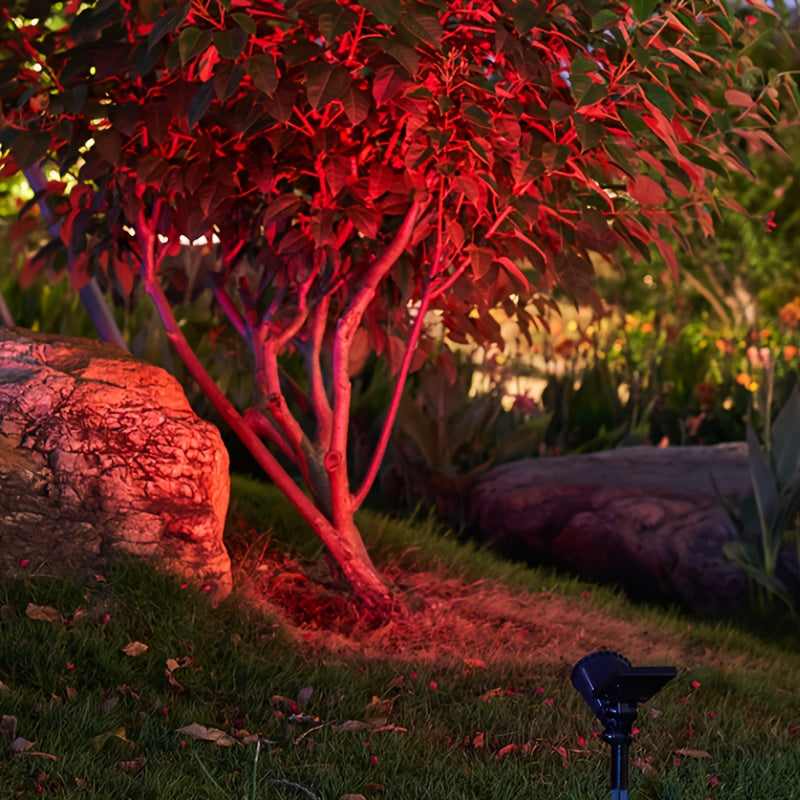 Foco de Árbol con LED Alimentado por Energía Solar para Paisajismo Exterior - Impermeable IPX4, Luz Roja, Iluminación Portátil para Jardín y Patio, Material Plástico, Instalación Fácil en el Suelo, Luces Solares para Jardín