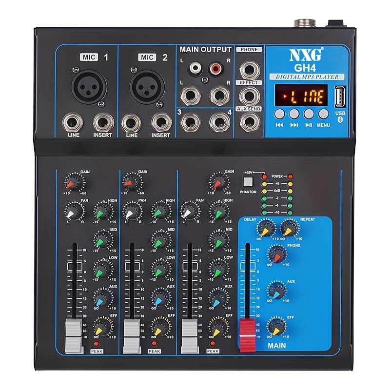 1pc NXG Consola de mezcla digital profesional de 7 canales, material aleación, fuente de alimentación de 220-240V CA, enchufe estándar europeo, para grabación de micrófono, mezcla de DJ, sistema de sonido en vivo - Negro