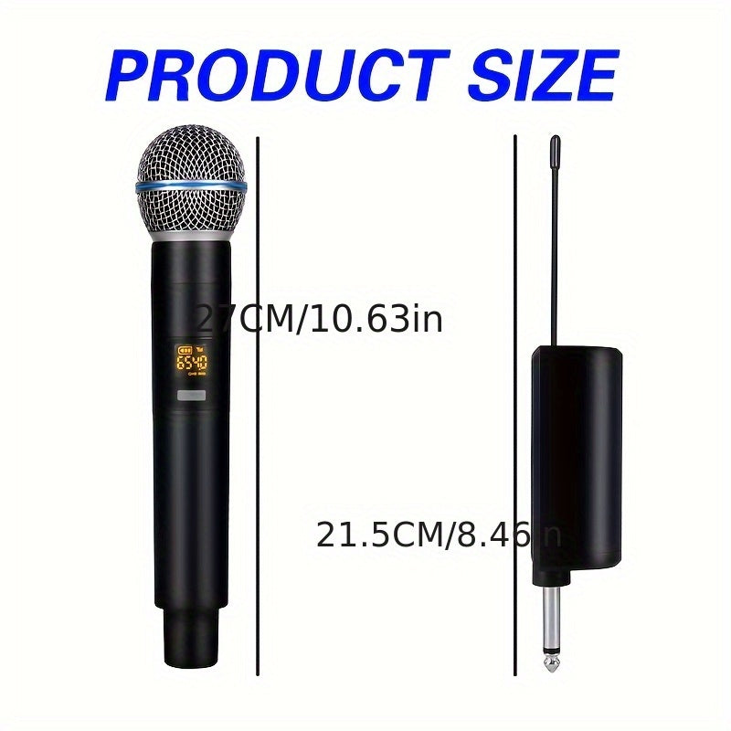 2 Micrófonos Inalámbricos Portátiles Micrófono Inalámbrico Multiusos, Micrófono de Karaoke, Sistema Dinámico Portátil con Receptor Recargable para Fiestas, Iglesia, Reuniones, Bodas