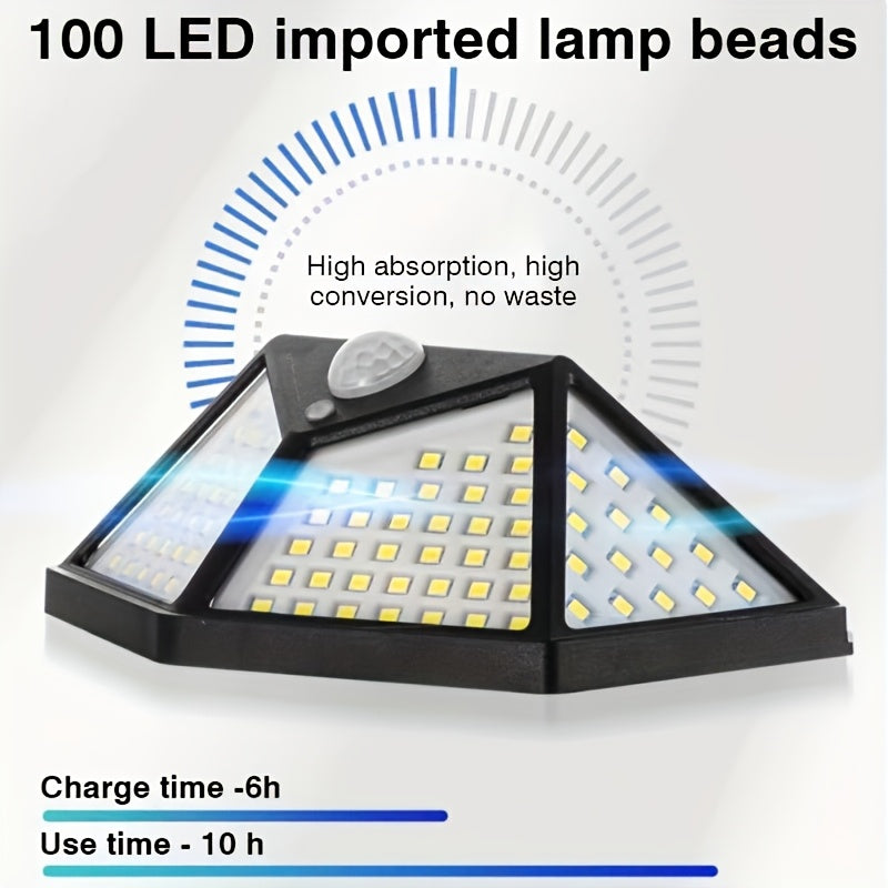 3pcs/6pcs/Luces Solares Exteriores 100 LED Super Ahorro de Energía, Luz de Seguridad con Sensor de Movimiento, Aplique de Pared con Alcance de 270°, Luces Solares Inalámbricas con 3 Modos para Jardín, Césped, Patio, Valla y Entrada