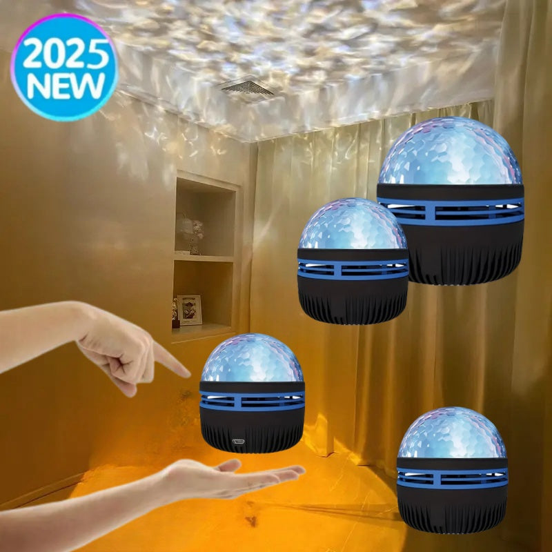 Proyector de Sistema de Entretenimiento Exterior con Cobertura Completa de 360°, Batería Recargable de 150mAh Alimentada por USB, Control Remoto y Diseño Duradero en Plástico para Ambiente de Jardín Trasero, Patio, Junto a la Piscina, Experiencia Inmersi