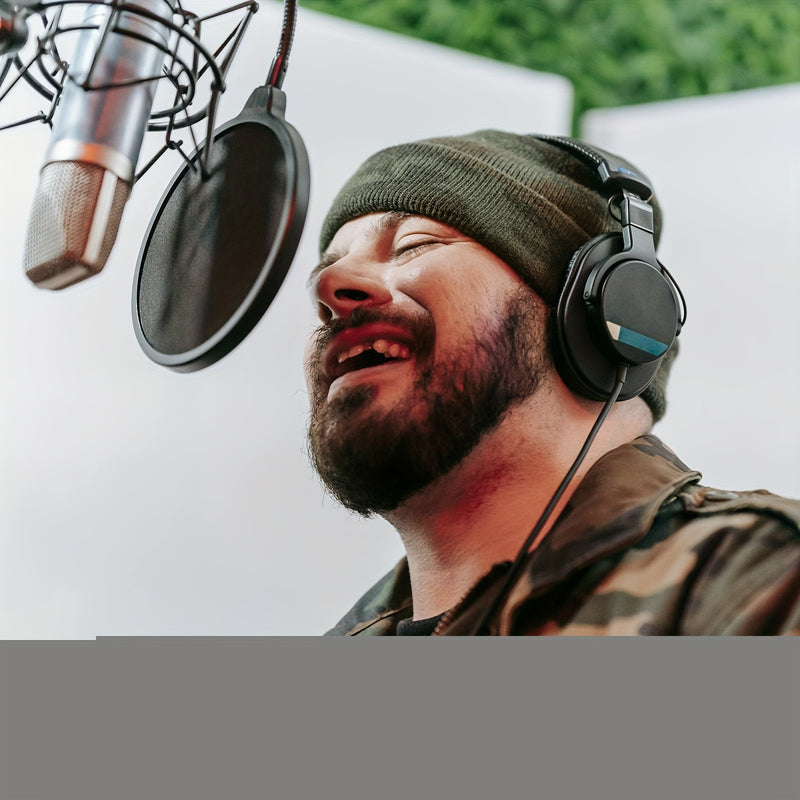 Filtro de Pop de Micrófono de Doble Capa con Cuello de Ganso Ajustable 360° - Ideal para Grabación Vocal y Transmisión en Vivo, Negro