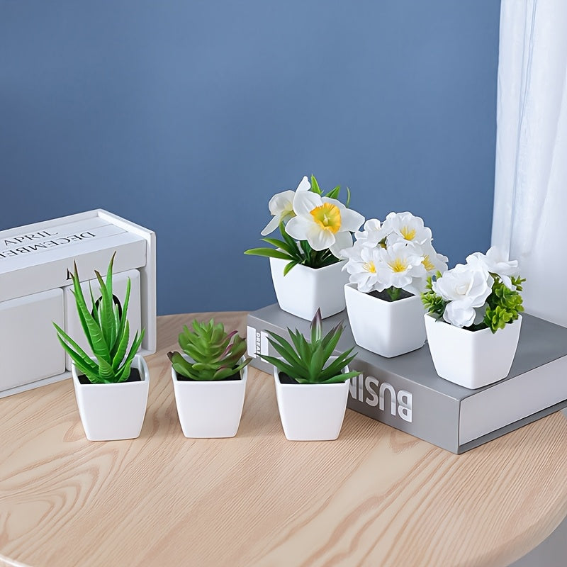 1SET-6pcs Juego de macetas de plantas de simulación, adecuado para el hogar, decoración del centro de mesa, decoración de escritorio de oficina, toque real, maceta suculenta artificial mini