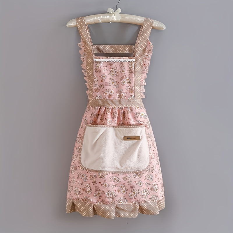 Delantal de Lona con Flores Encantadoras y Bolsillos - Transpirable, Uniforme para Chef y Camarero, Accesorio Ideal para la Cocina, Regalo Perfecto para Semana Santa, Halloween, Navidad