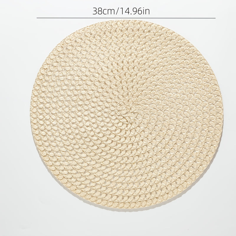 2/4/6 piezas Juego de manteles individuales de lino, tapetes de mesa tejidos redondos, 100% lino resistente al calor, decoración de comedor lavable, patrón a cuadros para uso doméstico y de cocina
