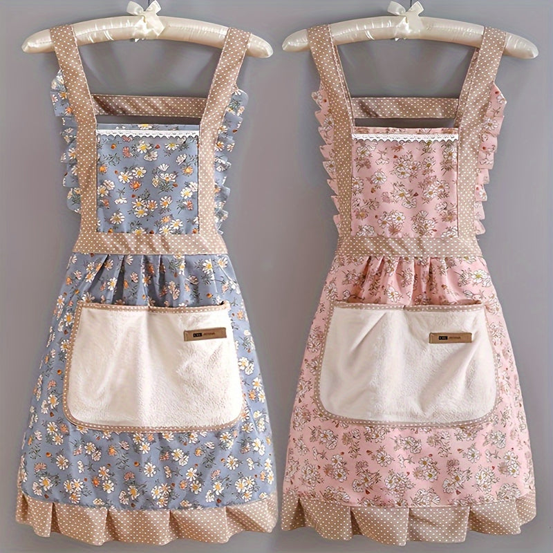 Delantal de Lona con Flores Encantadoras y Bolsillos - Transpirable, Uniforme para Chef y Camarero, Accesorio Ideal para la Cocina, Regalo Perfecto para Semana Santa, Halloween, Navidad