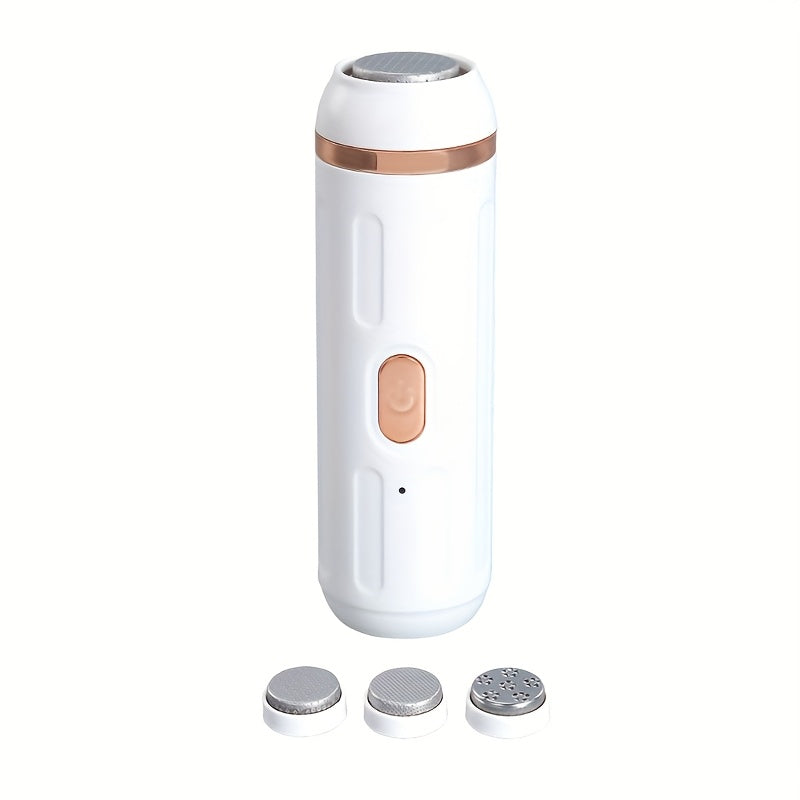 Exfoliador de Pies Portátil Inalámbrico Recargable USB - 2 Velocidades, Diseño Resistente a Arañazos y con Sensor de Presión para Eliminación Suave de Pieles Muertas Beige Claro - Exfoliador Plástico Blanco para Cuidado de Pies Duros y Agrietados, Dispos