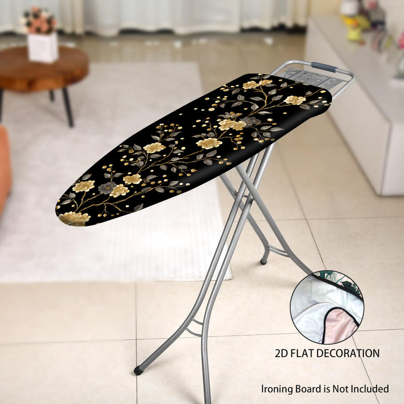 2D Plano, 2D Plano Tapete de Tablero de Planchar Floral - Lavable, Diseño Sin Planchar, Fácil de Instalar, Se Ajusta a la Mayoría de Tamaños Estándar, Elegante Patrón Floral Negro y Dorado, Perfecto para Decoración del Hogar, Accesorios de Planchar, Deco