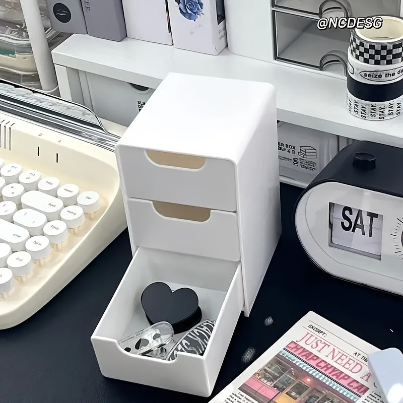 Organizador de escritorio mini - Caja de almacenamiento plástica liviana con cajones para cosméticos, maquillaje y artículos de oficina, organizador de mostrador, accesorio moderno para escritorio, caja plástica duradera, organizador de cajones