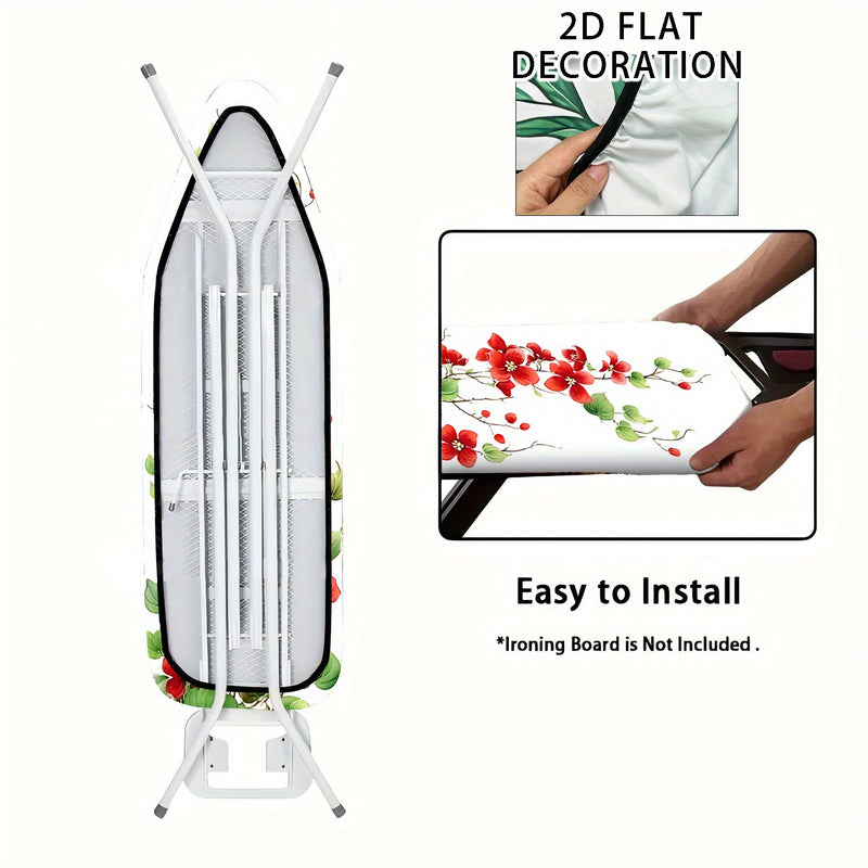 Fundas Lavables para Tabla de Planchar con Decoración Floral - Flores Rojas Elegantes y Hojas Verdes, Ajuste Universal para la Mayoría de Mesas de Planchado Estándar, Accesorio para Sala de Lavandería, No Incluye Mesa, Diseño Vibrante, Fácil Instalación,