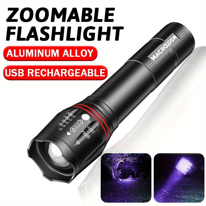 1pc Lámpara de Luz Negra Recargable por USB,Linterna Multifuncional Zoomable Portátil, Luz UV para Cucarachas, Rocas, Resina, Hotel, Detección Brillante
