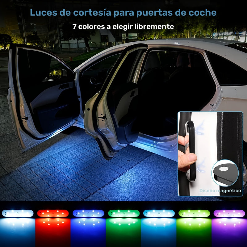 Conjunto de 2 Luces Decorativas LED para Puerta de Coche con Sensor de Luz, Luz Ambiental Interior y Luz Inferior