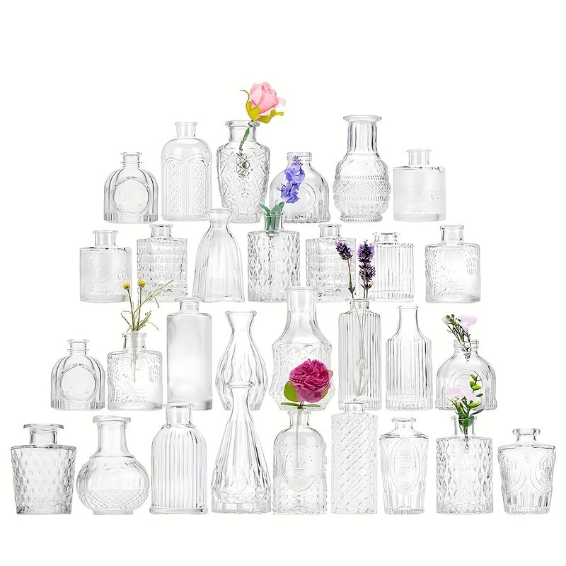 Juego de 10/20 Piezas de Jarrones de Vidrio Transparentes de Relieve Simple y Creativo, Adecuados para Decoración de Bodas, Hogar, Mesa de Comedor y Fiestas